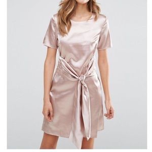 Boohoo satiny pink tie dress